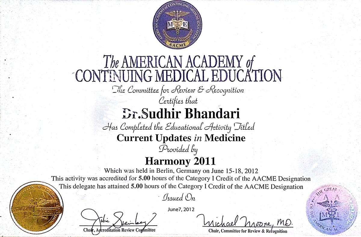 AWARD PRESENT BY THE AMERICAN ACADEMY OF CONTINUING MEDICAL EDUCATION PROVIDED BY HARMONY 2011